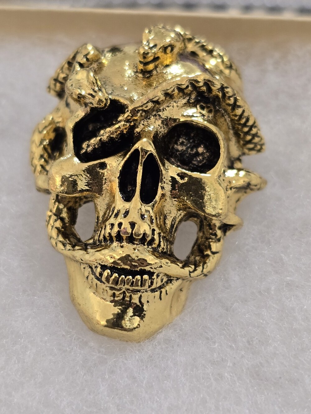 Gold Skull BROOCH with Snake Detail